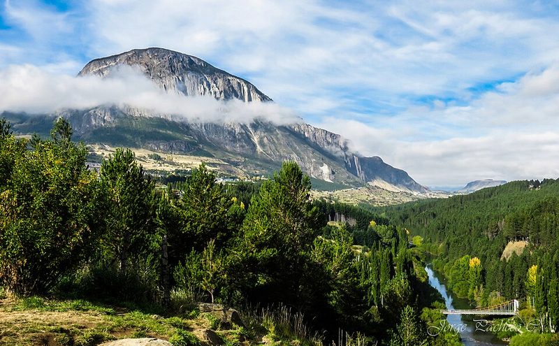 River valley and hills around Coyhaique in Chilean Patagonia
