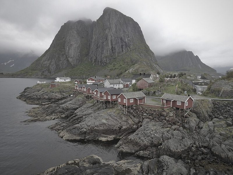 Fishing village and drying racks at Hamnøy in the Lofoten islands