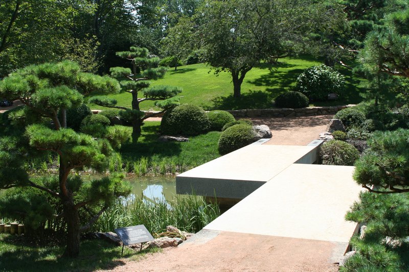 The Zig Zag Bridge connecting islands at Chicago Botanic Garden