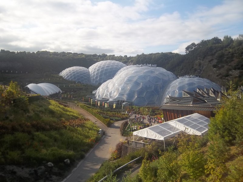 The geodesic biome domes of the Eden Project in a reclaimed clay pit