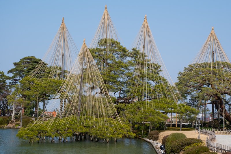 Kenroku-en landscape garden with pond and pines, Kanazawa