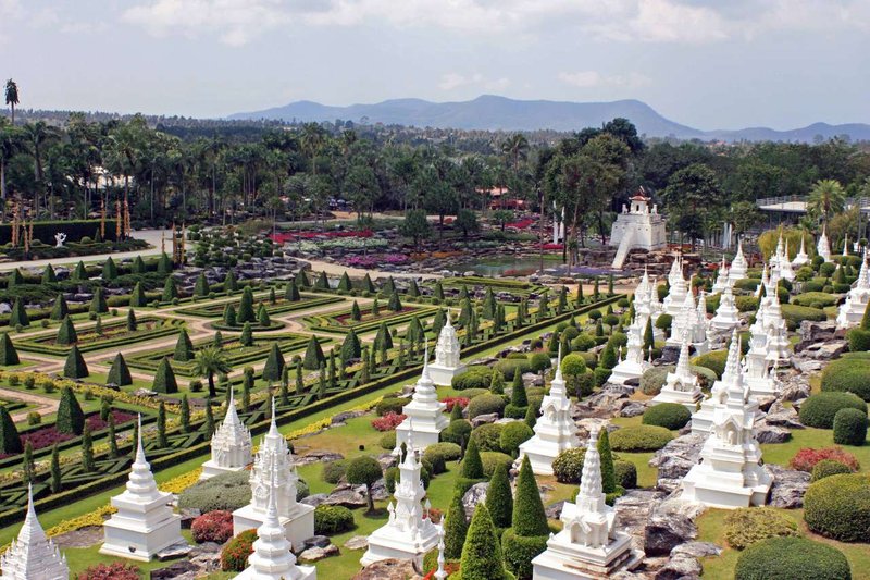 Formal French-style garden section at Nong Nooch Tropical Garden