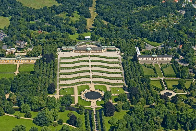 Aerial view of Sanssouci Park and its terraced vineyard, Potsdam