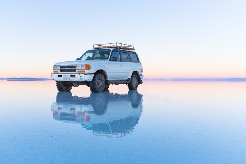 Mirror-like reflection on the Salar de Uyuni salt flat