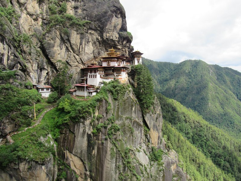 Tiger's Nest Monastery (Paro Taktsang) on its cliffside in the Paro Valley