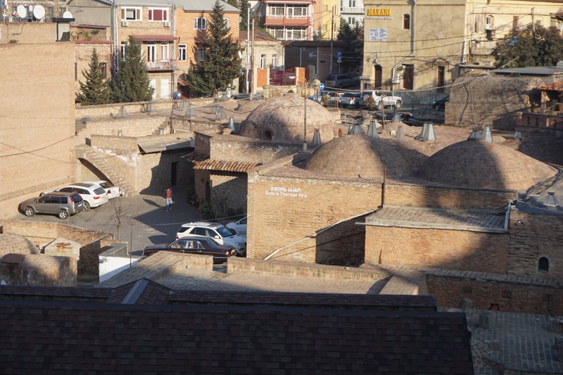 The brick domes of the Abanotubani sulphur bathhouses in Tbilisi