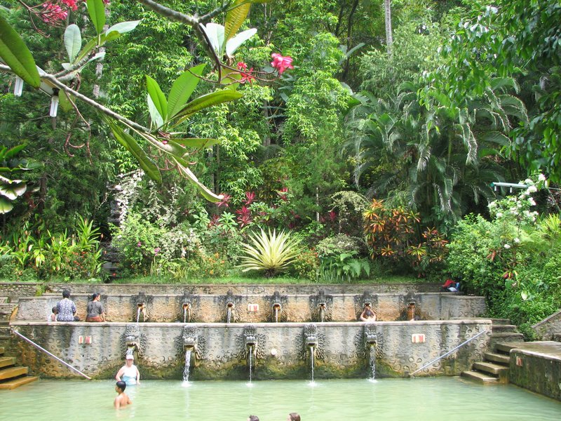 Stone dragon-spout hot spring pools at Air Panas Banjar in northern Bali