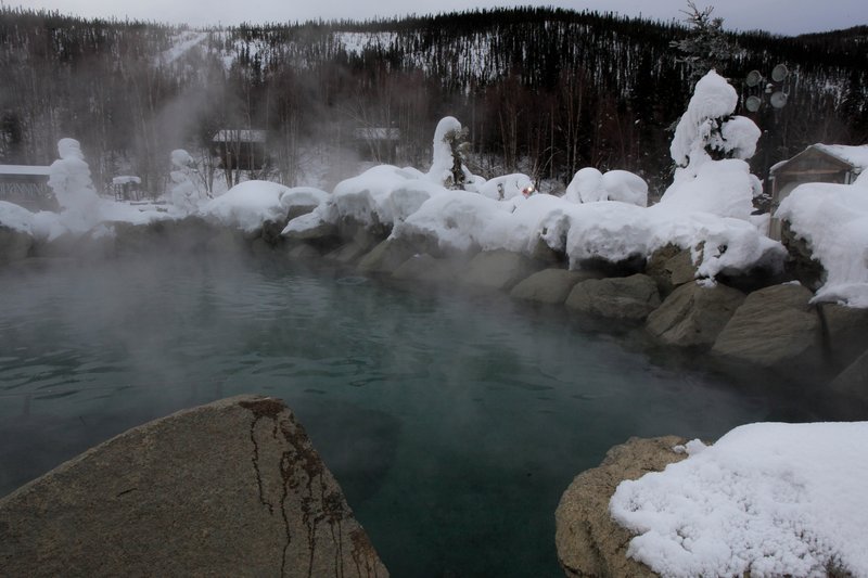 The outdoor rock pool at Chena Hot Springs Resort near Fairbanks, Alaska