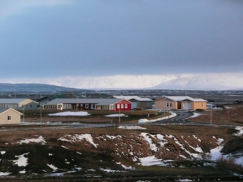 Houses in the village of Flúðir in South Iceland, home to the Secret Lagoon