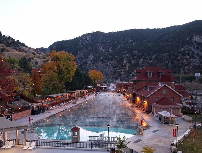 The Glenwood Hot Springs pool on the Colorado River in Glenwood Springs, Colorado