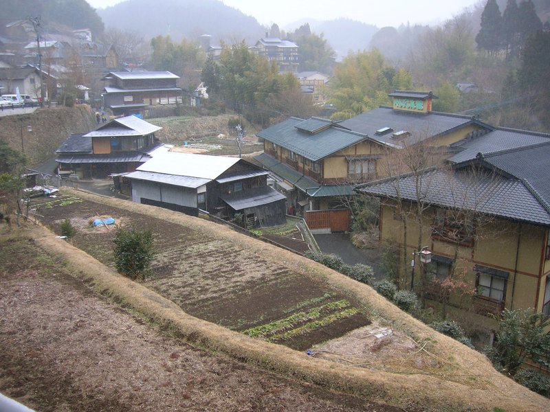 Kurokawa Onsen hot spring town in its wooded river gorge