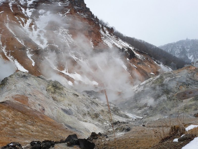 Jigokudani (Hell Valley) volcanic crater above Noboribetsu Onsen, Hokkaido