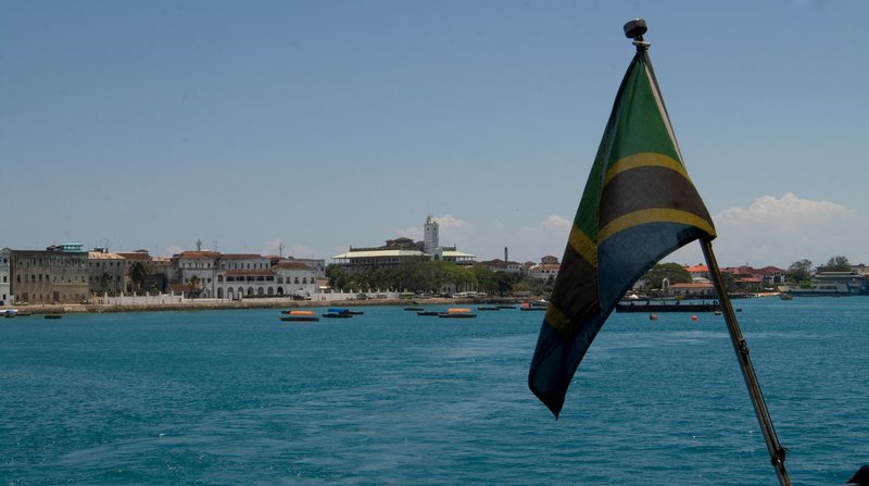 Stone Town waterfront skyline seen from the water, Zanzibar