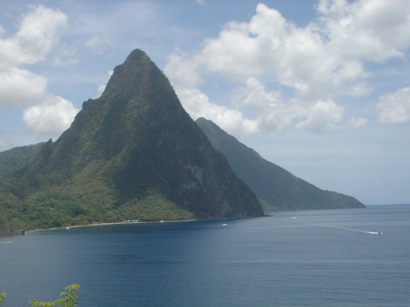 The twin Pitons rising from the sea near Soufrière
