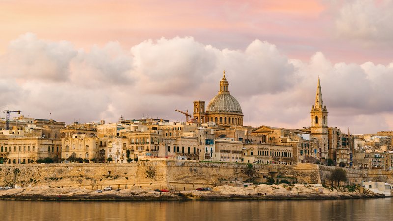 Panoramic view of Baroque Valletta across the Grand Harbour