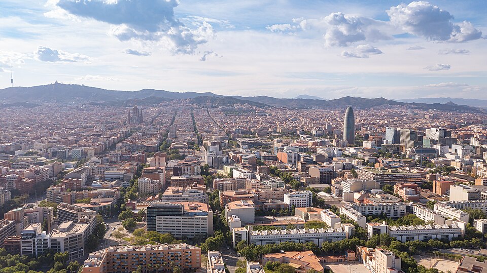 Panoramic view of Barcelona cityscape with the Mediterranean