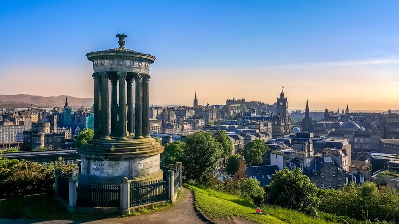 Edinburgh skyline from Calton Hill with the castle and Old Town spires