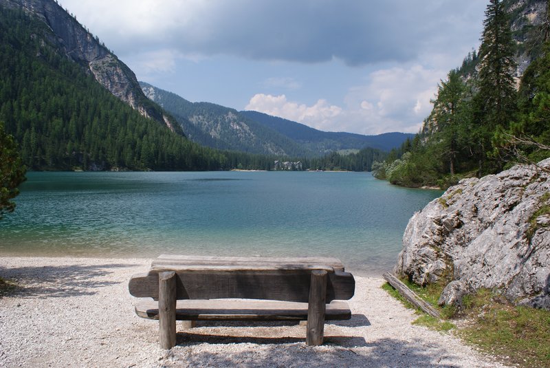 Lago di Braies emerald lake in the Dolomites, South Tyrol