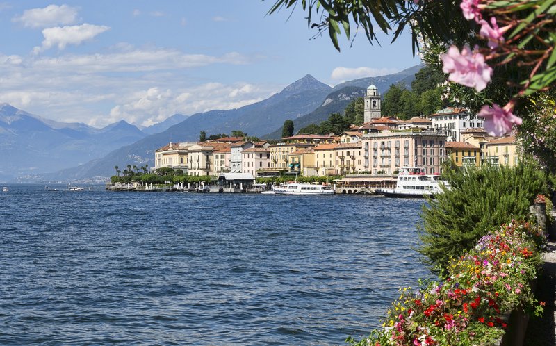 Lake Como shoreline with villas near Bellagio, Lombardy