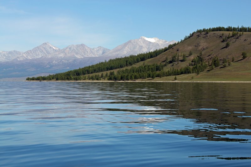 View across Khövsgöl Nuur toward the Munku-Sardyk mountain range, Mongolia