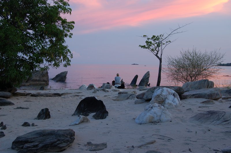 Sunset over the rocky shore of Lake Malawi