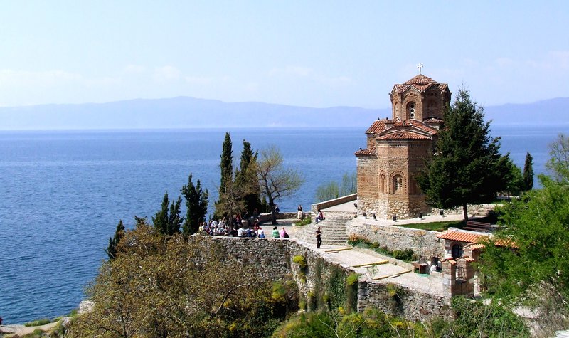 Lake Ohrid on the border of North Macedonia and Albania