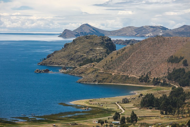 Lake Titicaca in the Andes, on the border of Peru and Bolivia