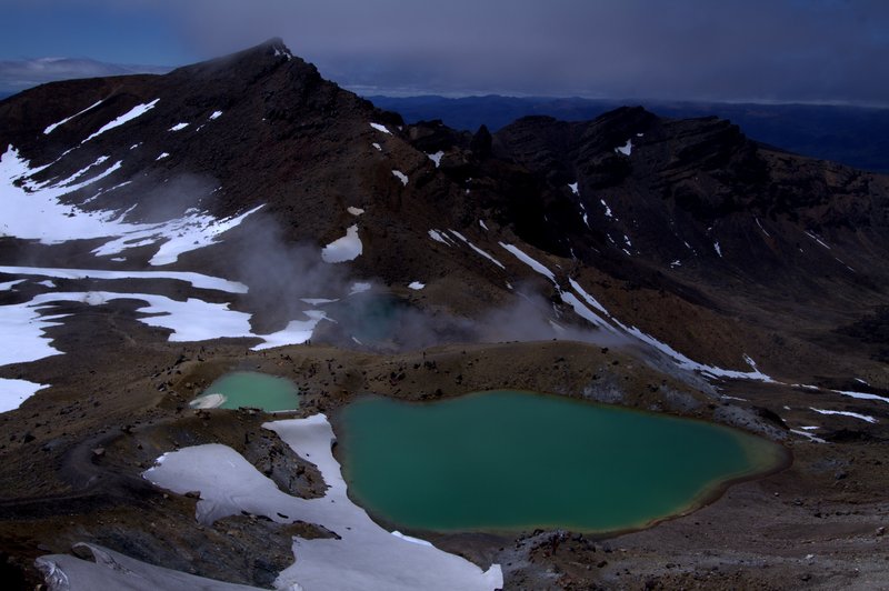 The bright green Emerald Lakes along the Tongariro Alpine Crossing, New Zealand