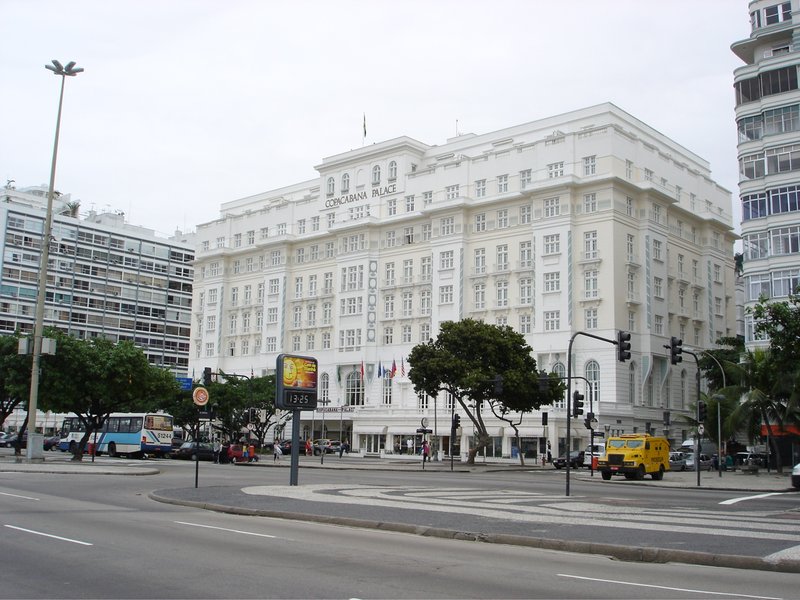 Copacabana Palace hotel facade on Avenida Atlantica, Rio de Janeiro