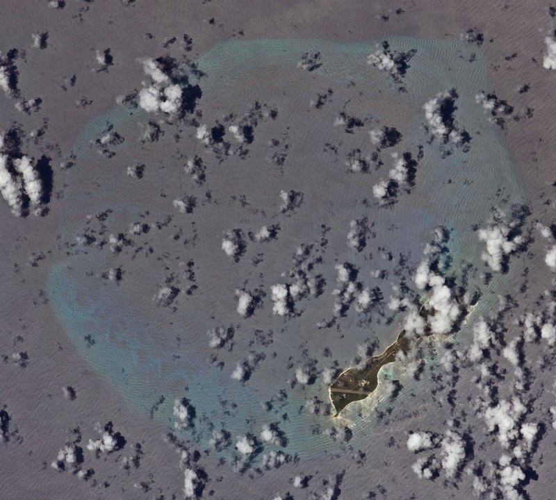 Aerial view of Desroches Island and its long beach, Amirantes Group, Seychelles