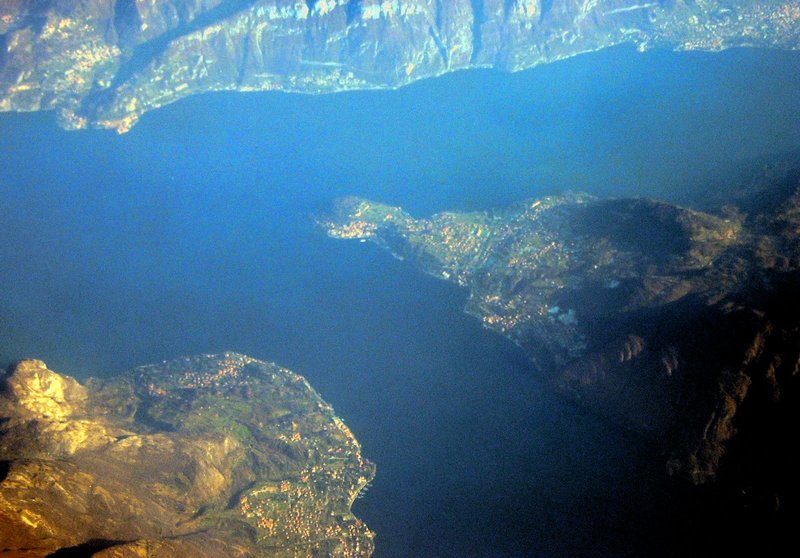 Aerial view of Lake Como and its surrounding villas and villages, Italian Alps