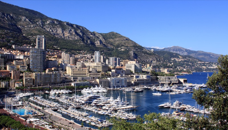 Monaco harbour and Casino de Monte-Carlo from the hillside