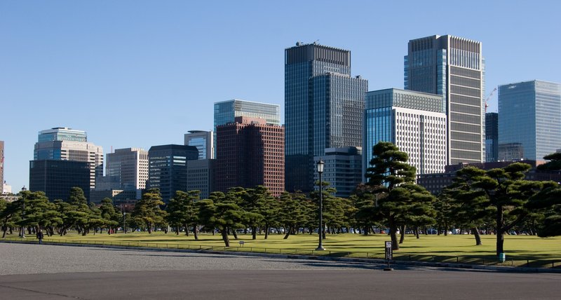 Marunouchi-Otemachi skyline, central Tokyo, seen from Kokyogaien