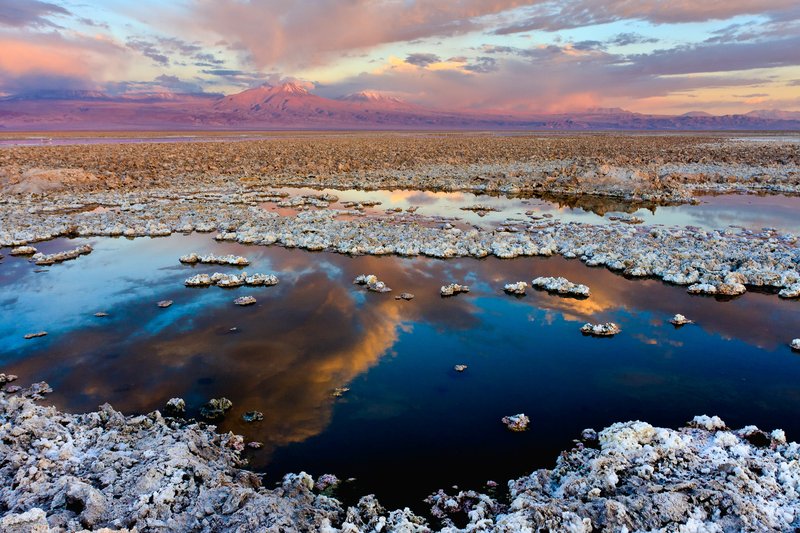 The Salar de Atacama salt flat and Licancabur Volcano, northern Chile