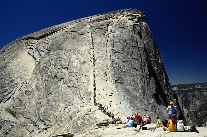 Half Dome's granite cliff face above Yosemite Valley