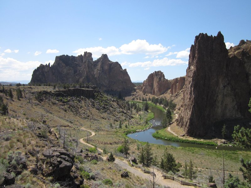 Welded tuff spires above the bend of the Crooked River at Smith Rock State Park, Oregon