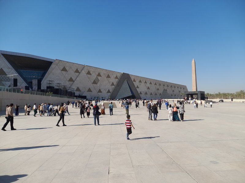Grand Egyptian Museum exterior near the Giza pyramids