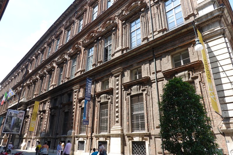 Museo Egizio facade on Via Accademia delle Scienze, Turin