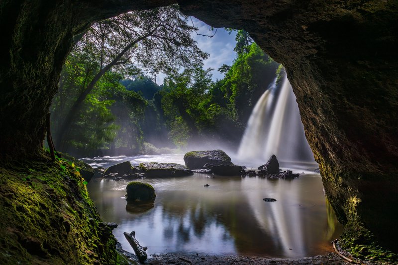 Haew Suwat Waterfall cascading through jungle, Khao Yai National Park