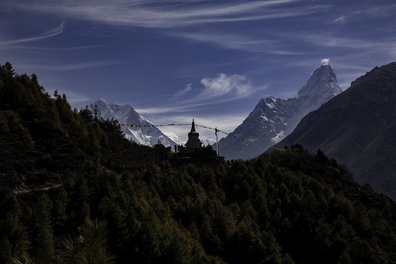 Ama Dablam and Mount Everest rising above the Himalayas