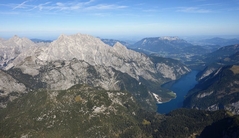 Aerial view of the Watzmann massif and Königssee lake
