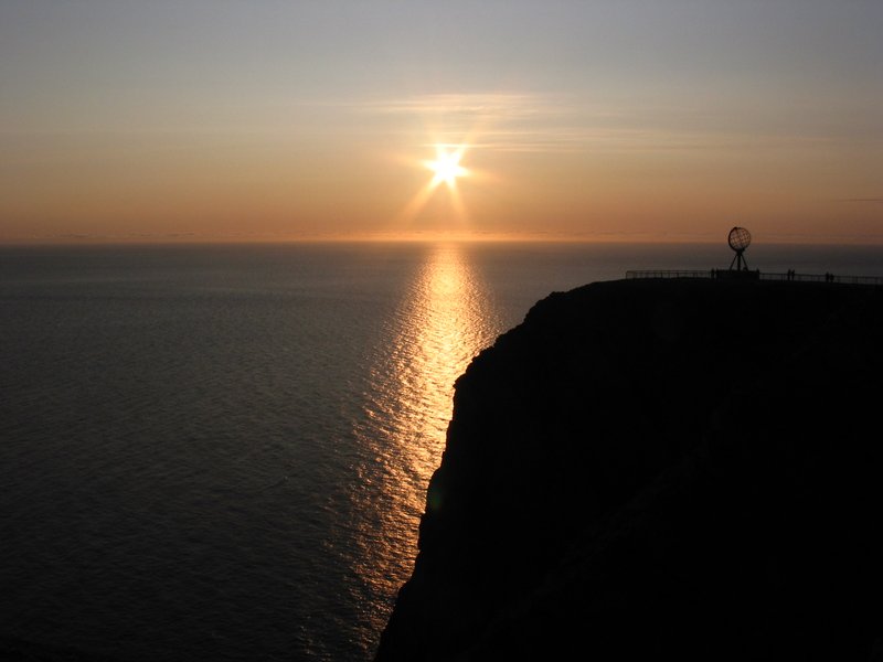 Midnight sun over the Barents Sea at Nordkapp, North Cape