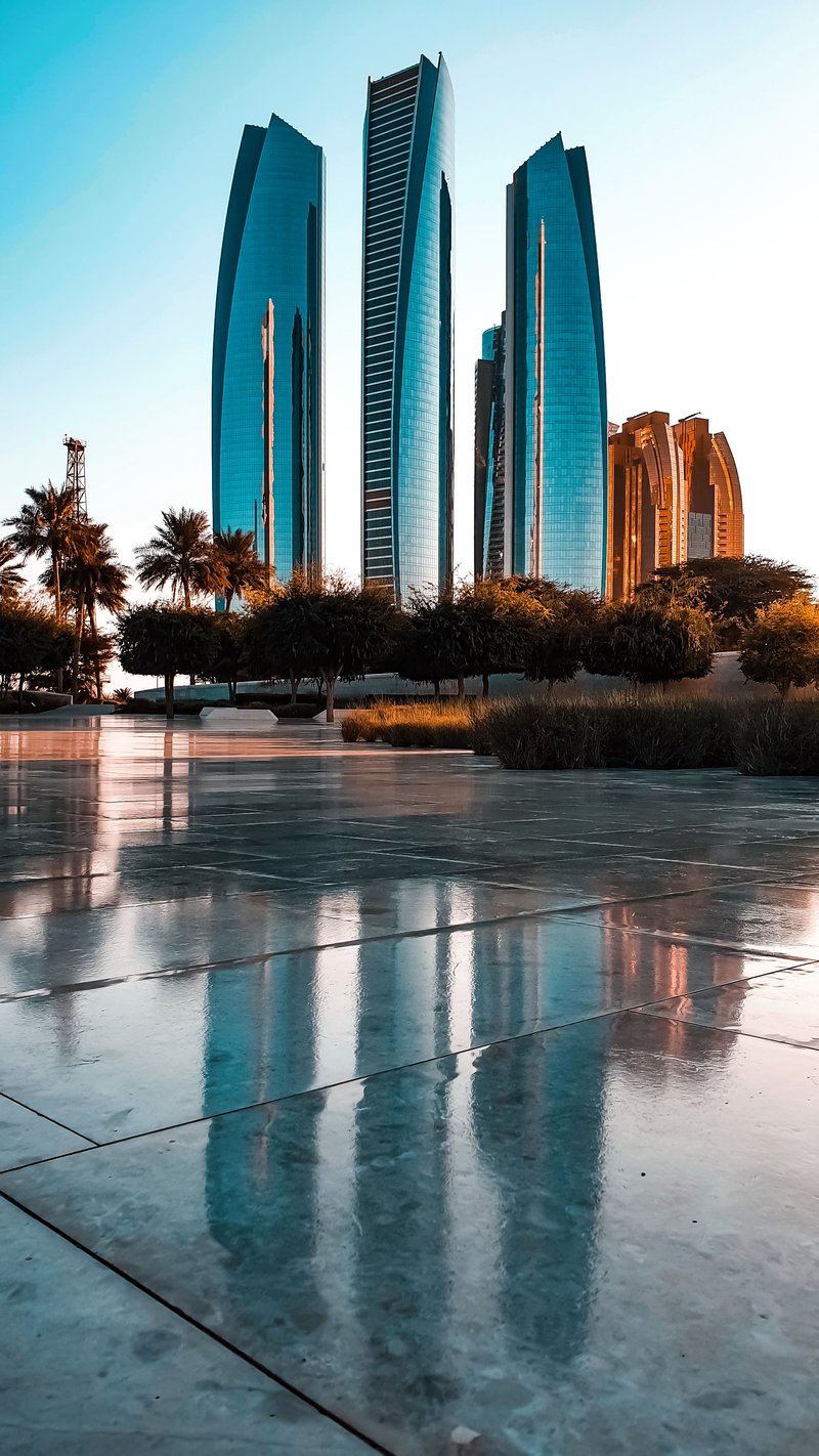 Etihad Towers at sunset in Abu Dhabi, home to Observation Deck at 300