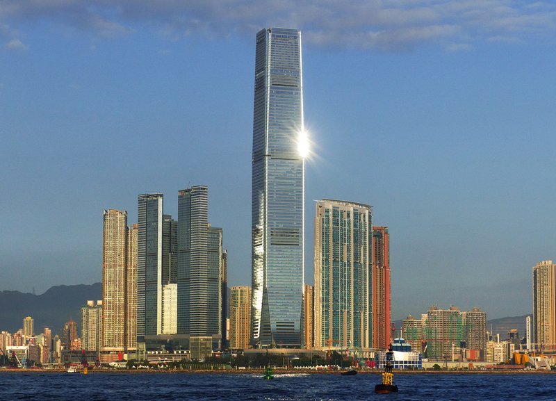 The International Commerce Centre tower in West Kowloon, Hong Kong, home to the Sky100 deck