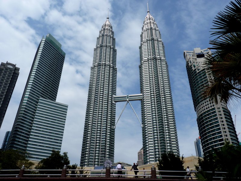 The Petronas Twin Towers with the double-decker skybridge connecting them