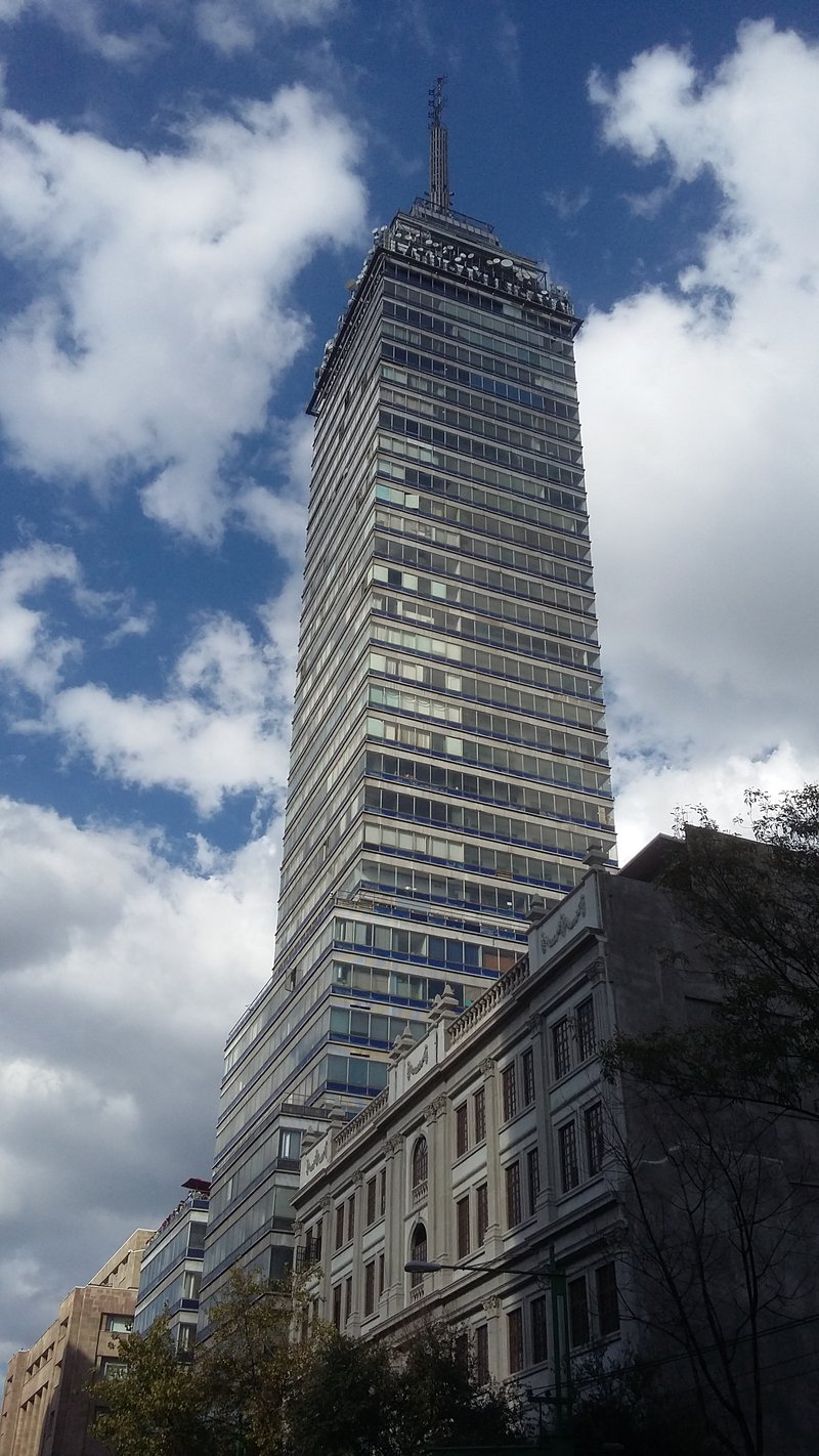Torre Latinoamericana skyscraper viewed from street level against the sky