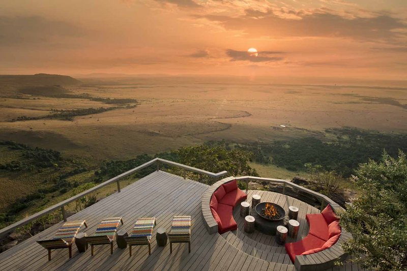 View from the deck at Angama Mara over the Maasai Mara escarpment, Kenya