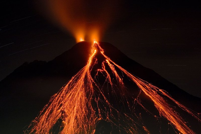 Arenal Volcano glowing at night, La Fortuna, Costa Rica