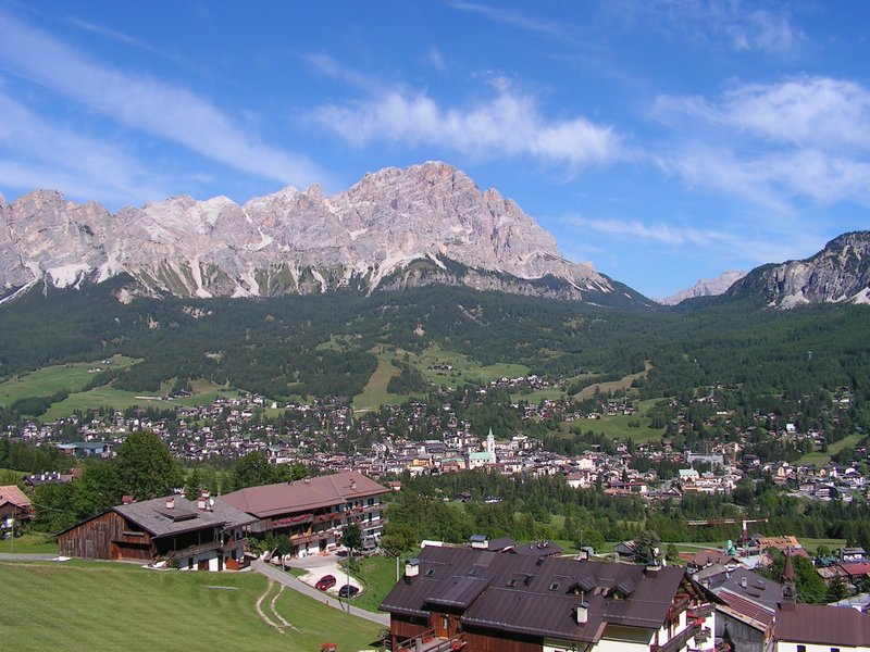 Aerial view of Cortina d'Ampezzo in the Dolomites