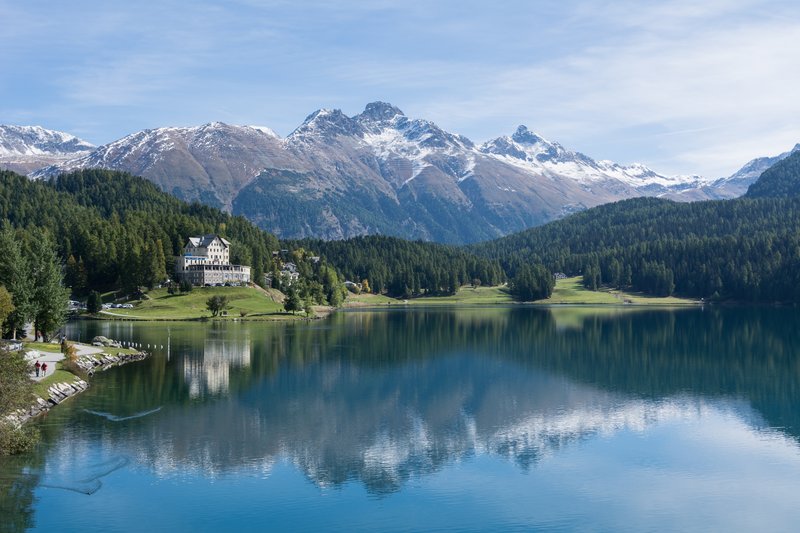 Lake St. Moritz framed by the Engadin mountains